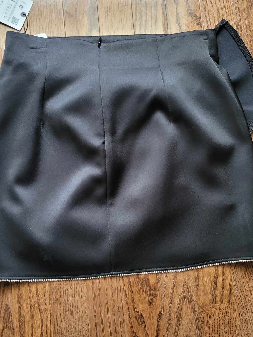 Zara Black Satin Mini Skirt with Draped Twist and Crystal Trim - Picture 7 of 11